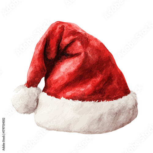 A watercolor Santa Claus hat painting illustration isolated on a white background, red Santa Claus hat illustration, EPS format design