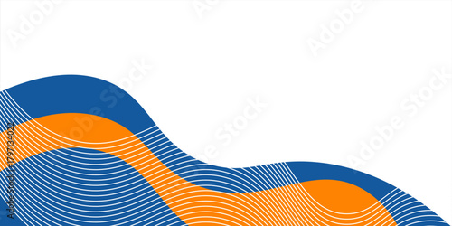 Blue and orange geometric business banner design. Creative banner design with wave shapes and lines for template