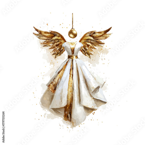 A beautiful watercolor painting of angel ornament isolated on a white background, Hand-painted watercolor design, vectorized, painting style, vector set available in EPS format