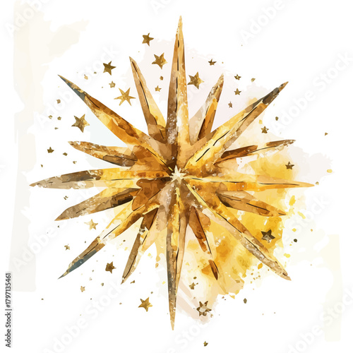 A beautiful watercolor bright golden ornament isolated on a white background, Hand-painted watercolor design, vectorized, painting style, vector set available in EPS format