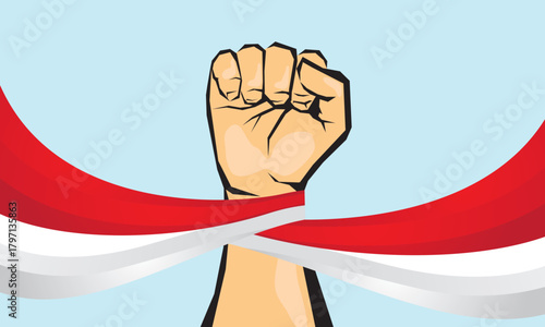 Illustration of a clenched fist with a red and white flag, which symbolizes the spirit of struggle