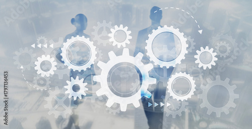 Gears on a blurred office background, gears concept