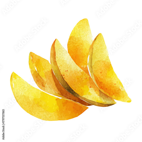 A Watercolor_style_painting_of_mango_slices, simple eps format illustration, Watercolor_style