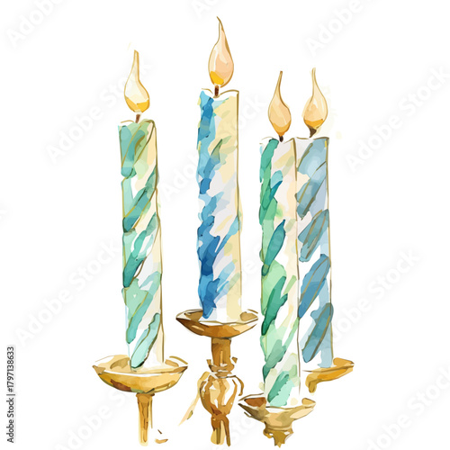 A Watercolor_style_painting_of_striped_taper_candles, EPS illustration design set