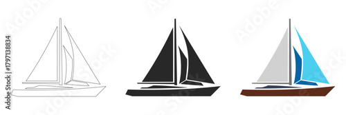 boat 1sailboat icon set. sailboat yacht sailing boat vessel icon set outline glyph flat style minimal graphic symbol