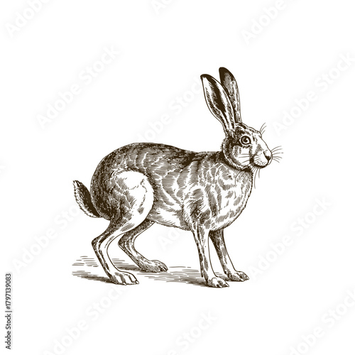 Vintage engraving woodcut hare vector illustration art design