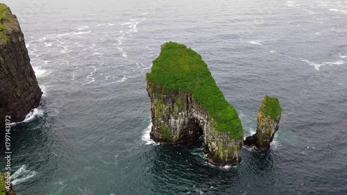 View of Drangarnir cliff during early morning hike