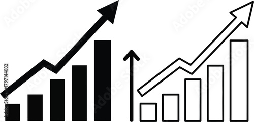 Black upward arrow trends over solid bar charts, contrasting with outlined versions against transparency