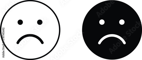 Two simple sad faces in black and white show negative emoti on transparent background