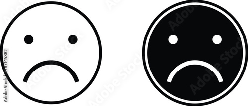 Two minimal sad face icons show varied color theme on a transparent background