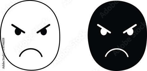 Two angry cartoon faces, one white outline and one filled in black, express displeasure