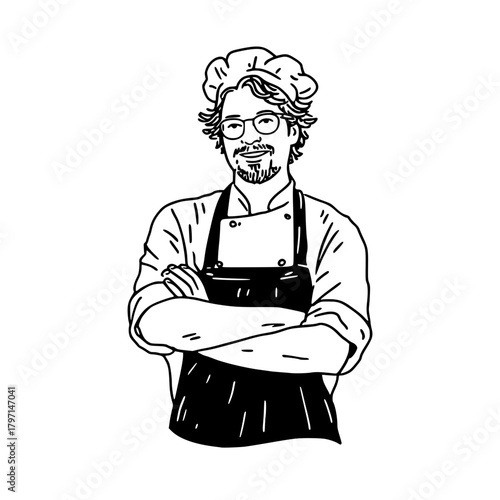 Friendly Chef with Curly Hair and Glasses