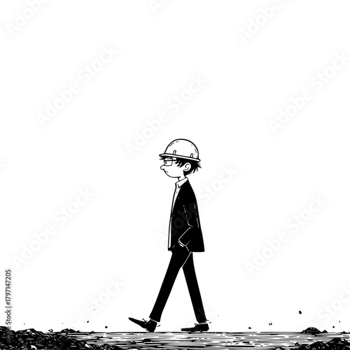 Solo Construction Worker Formal Attire Rough Ground