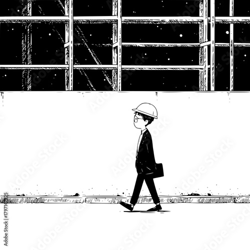 Young Professional Walking Past Starry Window