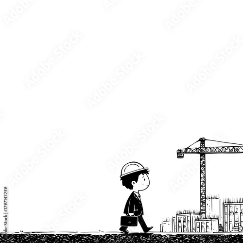 Young Professional Walking Past Construction Site