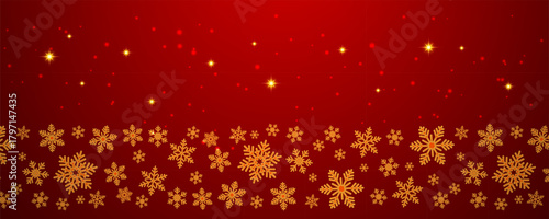 Red background banner with a border of golden snowflakes and sparkles