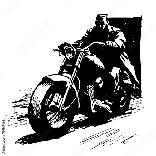 Vintage Motorcycle with Sidecar and Rider Blackandwhite