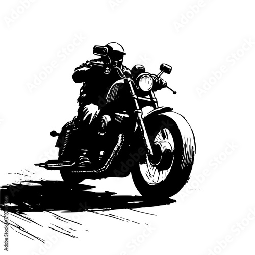 Silhouette Motorcyclist Riding Outdoors with Shadow