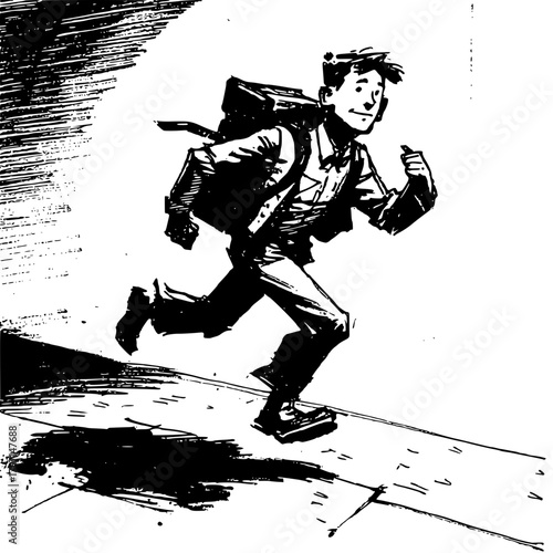 Energetic Young Man Running Outdoors Sketch Style