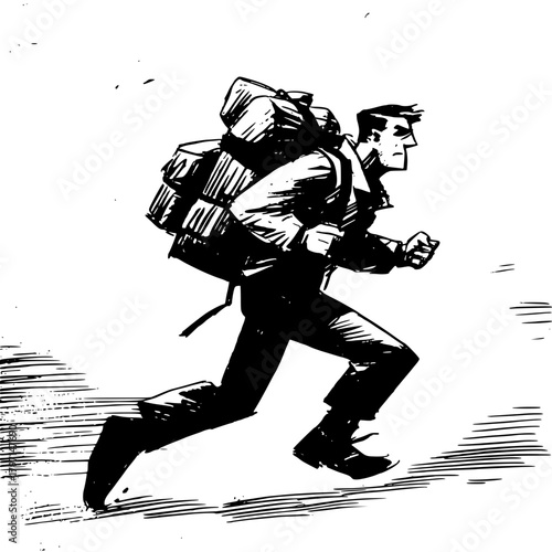 Stylized Outdoor Hiker with Backpack Motion