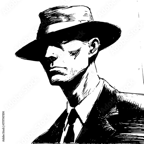 Monochrome Portrait Man Formal Attire with Fedora