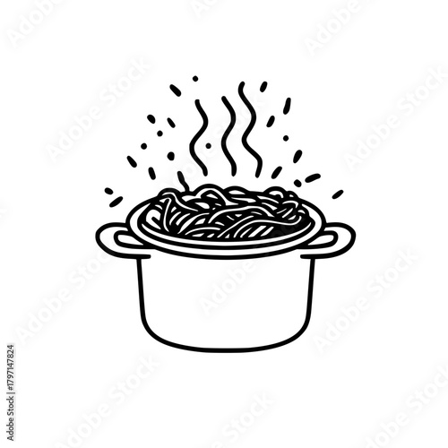 Blackandwhite Line Drawing Steaming Pasta Pot