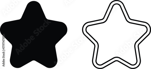 Isolated rounded star icons show a solid black shape and a double outline