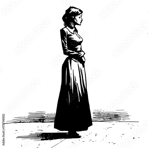 Contemplative Woman Vintage Style Portrait