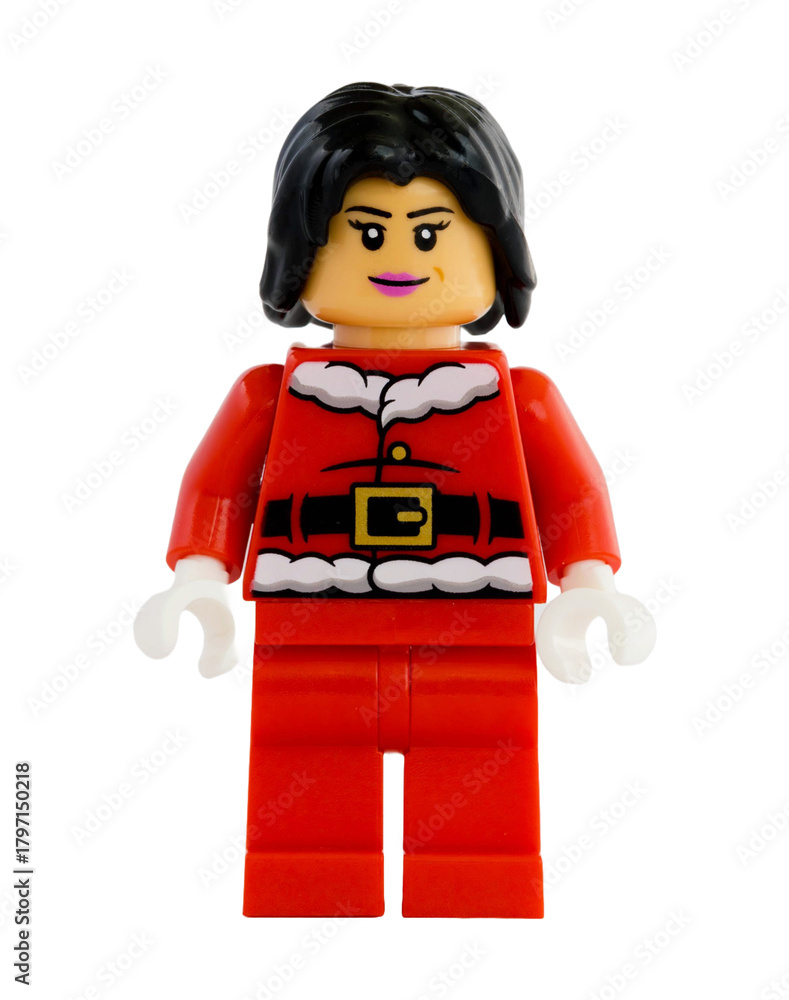 Naklejka premium Dortmund - Deutschland 13. November 2025 - Lego Figur Frau im Nikolaus Kostüm - Studio Aufnahme