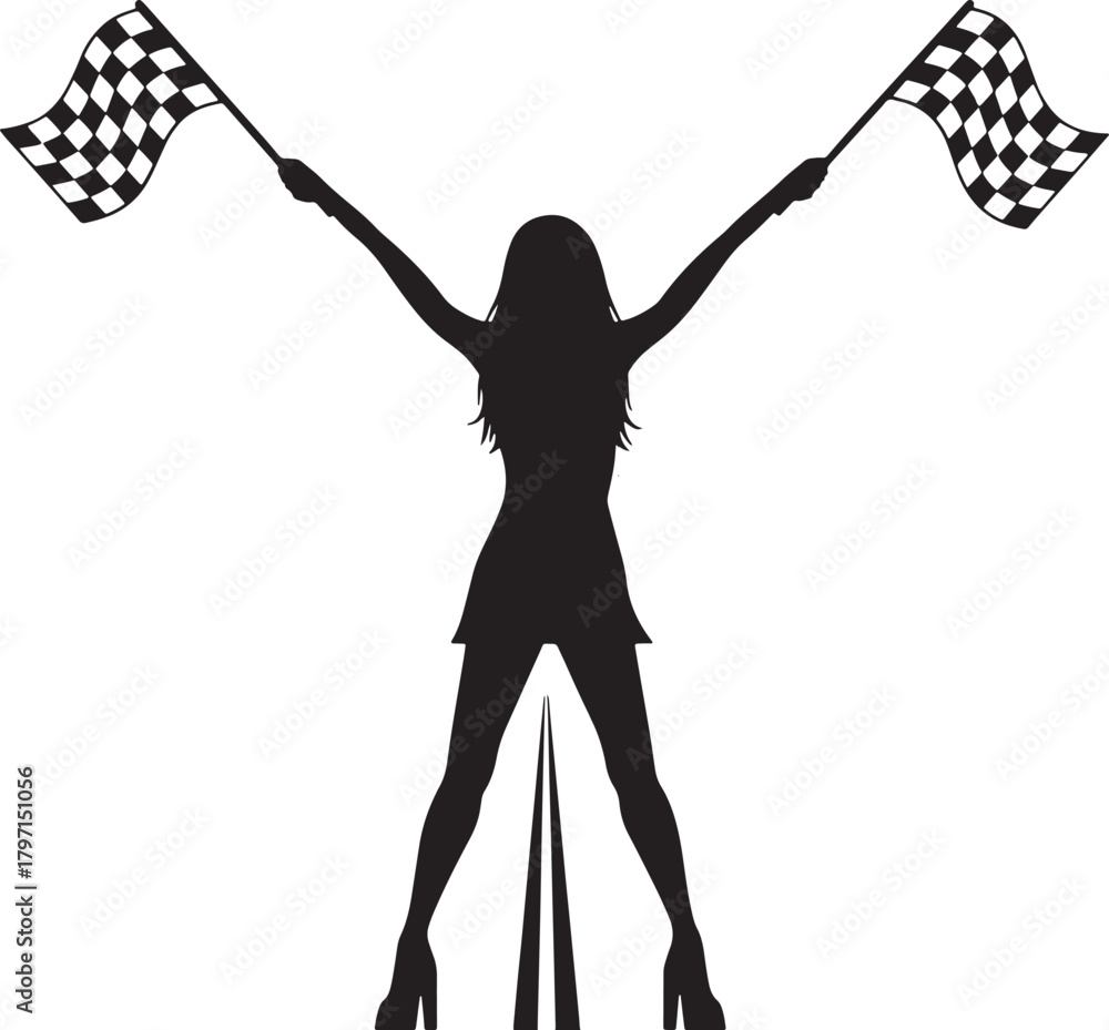 Naklejka premium silhouette of the girl with flag, The Evolving Role of Models in Motorsport