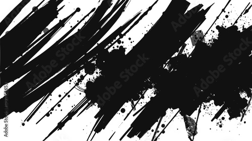 Abstract black ink brush strokes and splatters on
