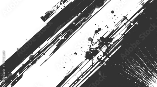 Abstract black and grey ink brush strokes and splatters