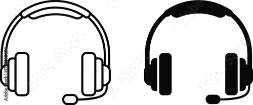 Outlined headset contrasts with a solid counterpart, both presenting a modern interface on white