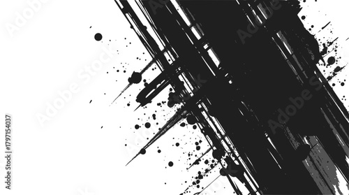 Dynamic black ink splash and brush stroke isolated on