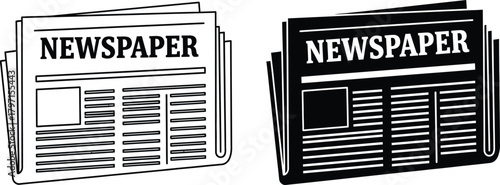 One black and white newspaper icon with text isolated on white background