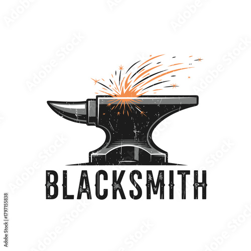 An anvil with sparks bursting from the heated metal, a vintage illustration style