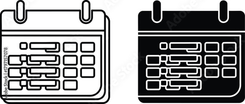 Two calendar icons shown One in outline and the other in solid black