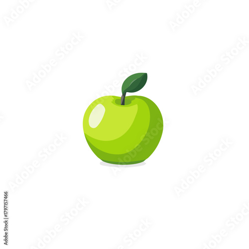 Icon clipart, Minimalistic 2D flat icon featuring a green apple isolated on a white background, an element in vector and EPS format. clean vector design, simple illustration style