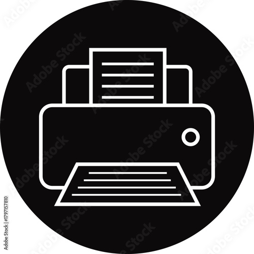 Printer icon, print device vector modern  line outline printer symbols for office, technology, documents, and paper printing, black and white circle button icons pack