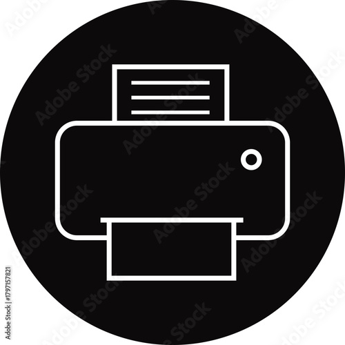 Printer icon, print device vector modern  line outline printer symbols for office, technology, documents, and paper printing, black and white circle button icons pack