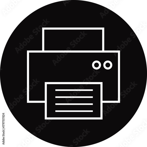 Printer icon, print device vector modern  line outline printer symbols for office, technology, documents, and paper printing, black and white circle button icons pack