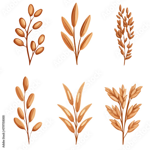 An Icon clipart, Minimalistic 2D flat icon featuring a brown rice grains set isolated on a white background, an element in vector and EPS format. clean vector design, simple illustration style