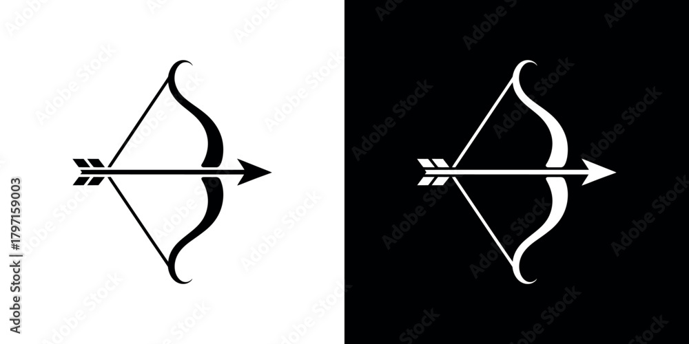 Obraz premium Bow and Arrow Ready to Launch in Black and White Minimalist Style