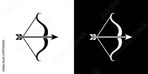 Bow and Arrow Ready to Launch in Black and White Minimalist Style