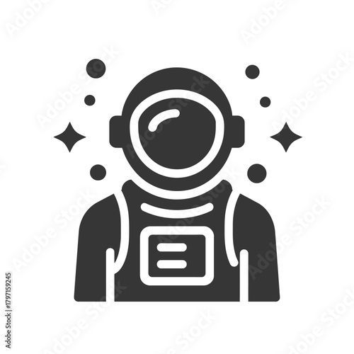 Modern astronaut icon in a space suit and helmet, with stars, symbolizing space exploration, science, and future discovery