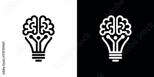 Brain Bulb Outline on Transparent. Intelligence Lightbulb icon line art design
