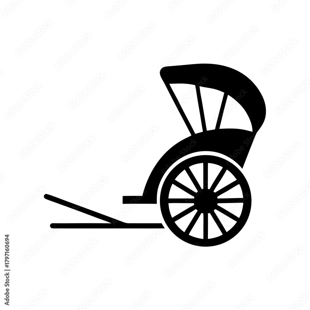 Fototapeta premium Black silhouette of a rickshaw cart on transparent background