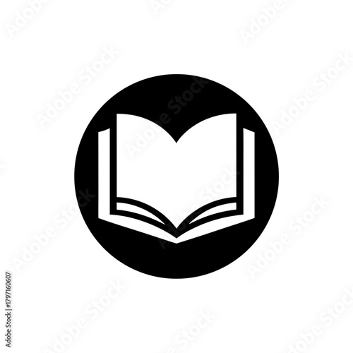 Open book icon in black circle shape on transparent background silhouette