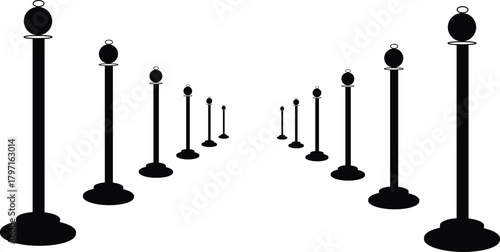 Perspective view of a red carpet event with stanchions