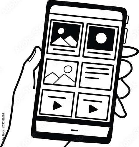 A mobile on the hand black silhouette vector 